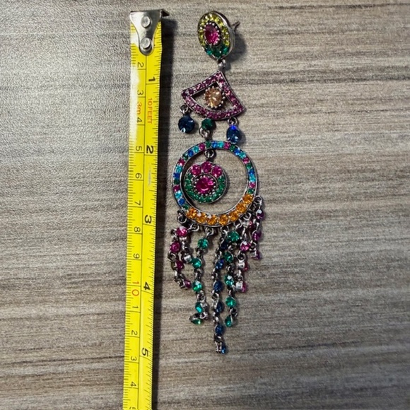 Multi colour Rhinestone drop earrings - Picture 6 of 6